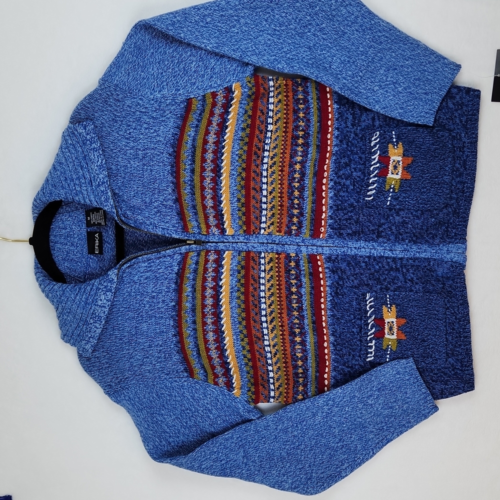 Vintage Erika Women's Zippered Knit Sweater Cardigan Blue Size Medium NWT - Picture 1 of 11